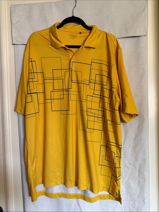 Ping Other - Ping Men's Yellow Polo with Black Geometric Print Baylor University Branded